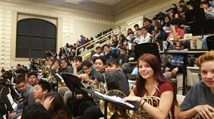 Picture of the Darby Junior High Band in the balcony of the auditorium 